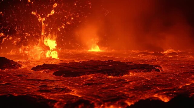 Dramatic Volcanic Eruption with Fiery Lava Flow and Explosions.