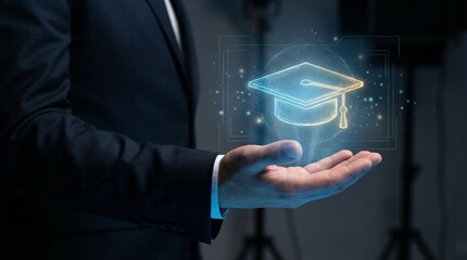 Businessman presenting graduation concept corporate office digital illustration professional environment close-up view education innovation