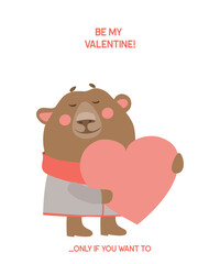 Cute Bear Cartoon Holding Heart | Nursery Wall Decor Illustration &ndash; Adorable Animal Valentine Design for Baby Room, Kids Art & Greeting Cards