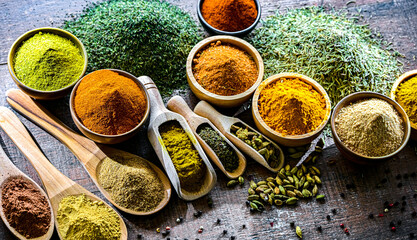 Composition with assorted spices and herbs