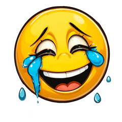 Fototapeta premium Laughing emoji face with tears of joy funny cartoon emoticon icon isolated on white background