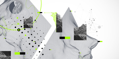 Obraz premium Abstract wireframe mountain background. Modern science or technology art elements. Surface illustration.