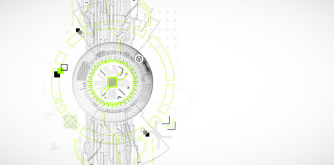 Obraz premium Abstract image of a computer chip in the middle of a wireframe sphere. Vector