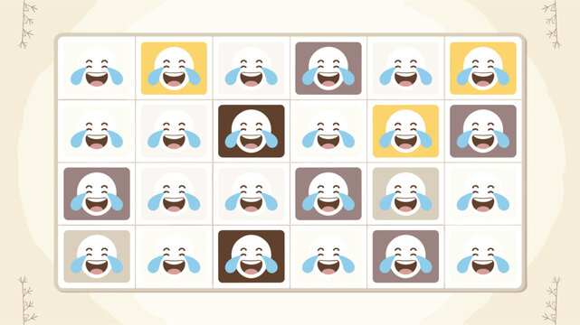 A vector graphic illustration of laughing crying emojis in a grid pattern on a beige background