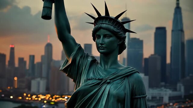 Lady Liberty at Sunset 4K