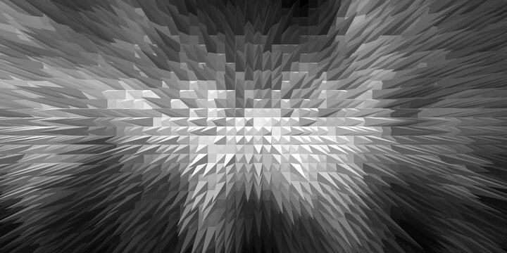 Monochrome abstract background with a 3D pixel explosion or extrusion effect, creating a dynamic, chaotic, and futuristic concept for technology, data, or a powerful motion graphic.