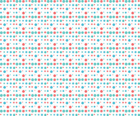 Seamless Geometric Pattern with Light Blue Dots and Light Red Squares on White Background, Minimalist Abstract Design