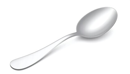 A simple, shiny, silvery utensil with a curved handle, intended for scooping. It casts a subtle shadow on a white background