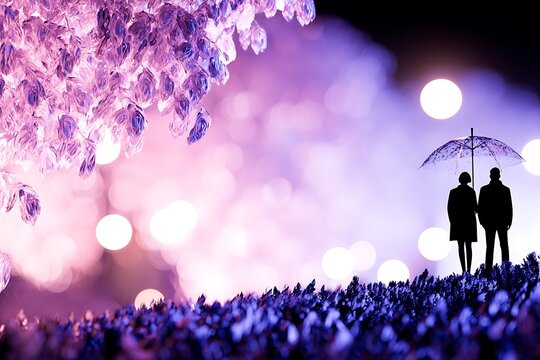 Couple by Glowing Purple Tree