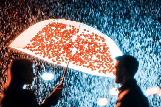 Lovers in Heavy Glowing Rain