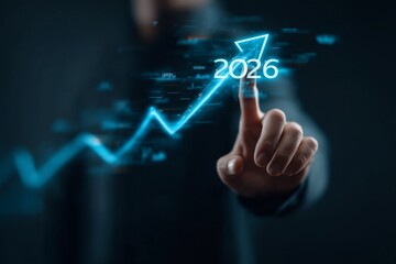 Obraz premium Digital Finger Touches 2026 Growth Chart, Signaling Future Economic Development