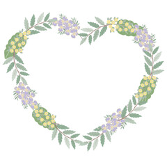 Obraz premium Leaf and flowers Heart Frame Eco Botanical PNG Illustration