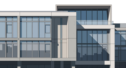 Obraz premium Modern Minimalist Apartment Building Exterior with Glass Windows in Bright Studio