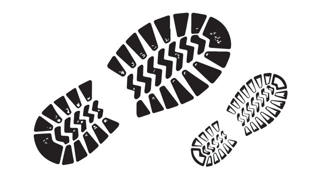 Distinctive boot sole imprint outlines on a white background, showcasing rugged tread patterns and depth