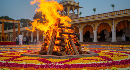 Holika Dahan Sacred Bonfire Ritual Celebrated During Holi Festival in India