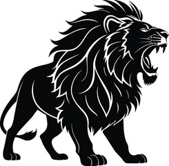 Fototapeta premium A majestic lion head with a flowing mane, depicted in a striking, modern style on transparent background silhouette high-quality professional