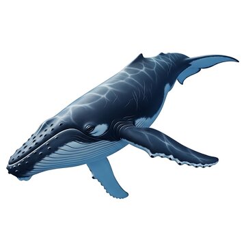 Detailed side profile of a swimming humpback whale featuring distinct ventral pleats and tubercles against a white backdrop.