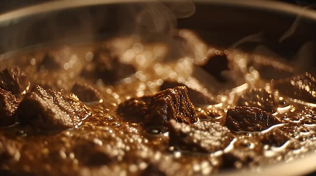 Beef Stroganoff Cooking in Pan Closeup.