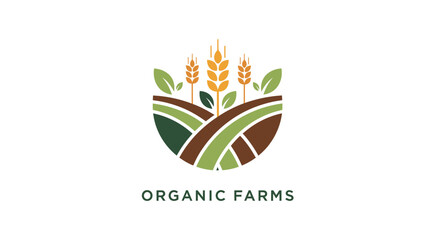 Organic Farms Logo with Wheat and Green Fields.