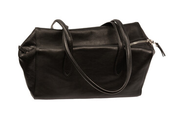 Naklejka premium Black leather bag isolated on white background. Satchel bag.