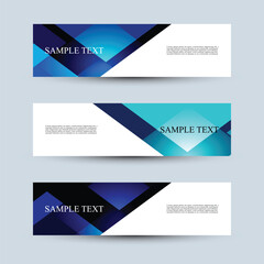 Fototapeta premium Geometric Banner Templates – Blue and Black Horizontal Layouts with Sample Text and Abstract Shapes. . Ideal for use in branding materials, promotional graphics, and digital campaigns. 