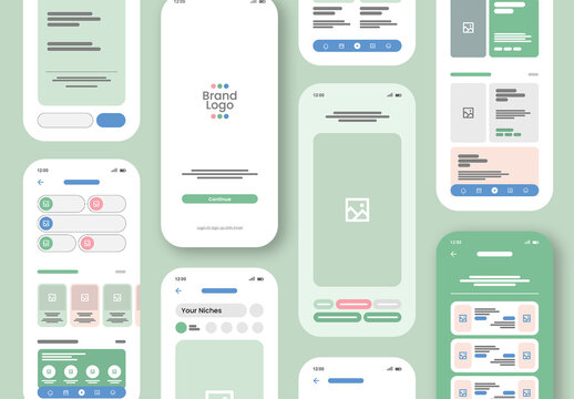 Mobile App UI Kit Template With Modern Clean Interface Screens