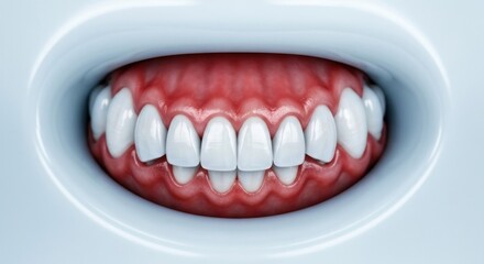 Fototapeta premium Up-close view of a mouth with straight, white teeth and red gums