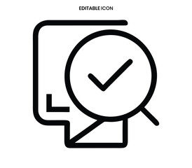 Black and white line art icon depicting a document with a checkmark inside a circle