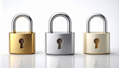 Fototapeta premium Gold and Silver Padlocks Isolated on White Background
