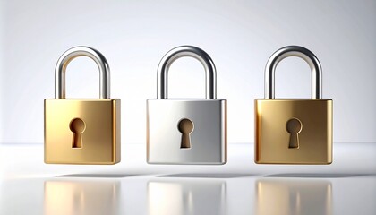 Naklejka premium Gold and Silver Padlocks Isolated on White Background