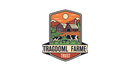 Obraz premium Tragdooml Farm Trust Logo with Cows and Barn.