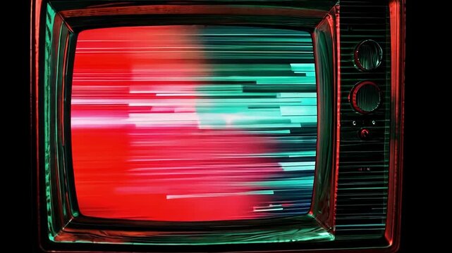 Creepy, old vintage TV flickering in a dim, eerie setting, evoking a sense of fear and paranormal mystery.