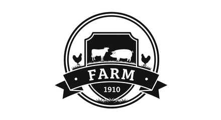Obraz premium Vintage Farm 1910 Emblem with Livestock Silhouettes.