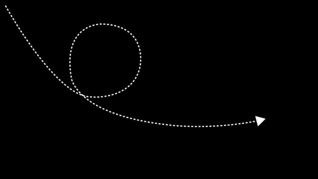 White Dotted Arrow Curve Path on Black Background Motion white dotted line motion black background animation path directional arrow