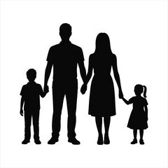 Young family silhouette with parents holding hands with a small child