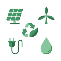 Renewable green energy and sustainable ecology icon set with solar panel