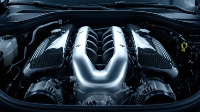 Overhead view of V12 engine during deceleration and idle