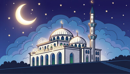 Shab e Qadar Glowing Crescent Moon Islamic Calligraphy Vector