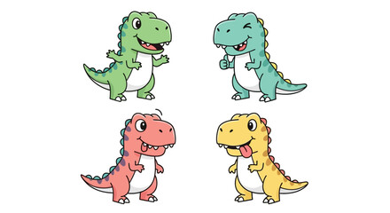 Fototapeta premium Adorable Set of Four Cartoon Dinosaur Characters in Various Colors and Cheerful Poses