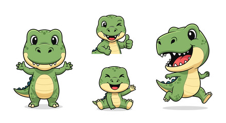Obraz premium Collection of Cute Baby Cartoon Dinosaur Characters in Various Playful Poses and Emotions