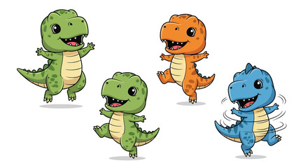 Cute Cartoon Dinosaurs Playing and Smiling in Various Poses on a White Background © Hadi