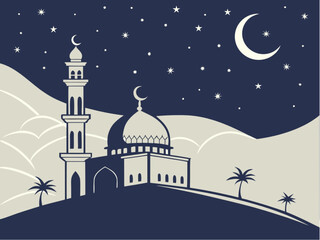 Shab-e-Qadr Spiritual Islamic Night Starry Sky Vector