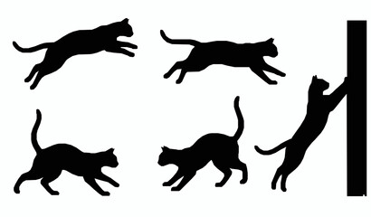 Dynamic black cat silhouette vector illustrations with jumping and running poses © Abirex