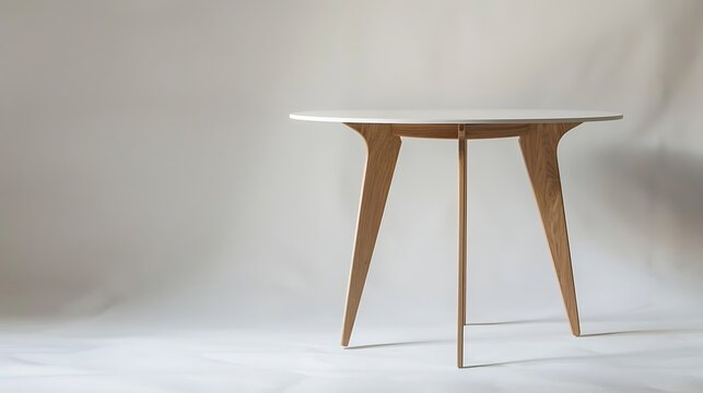 Small round table stands against light backdrop.