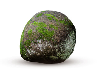 Fototapeta premium round stone overgrown with moss isolated on white background