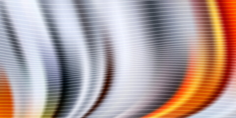 Dynamic abstract background featuring curved, striped patterns and an orange glow blending with cool blue tones.