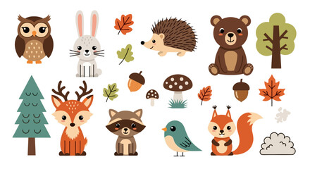Cute Forest Animals and Nature Elements Collection. © Pasni