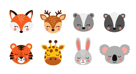 Obraz premium Cute cartoon animal faces collection for children.