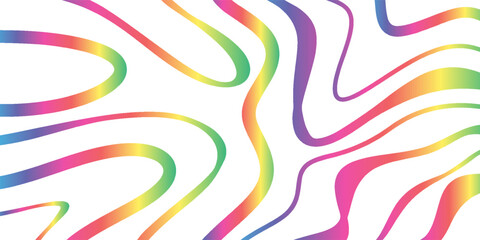 flowing rainbow ribbons swirl across a white canvas, forming a lively abstract design ideal for backgrounds, branding, and creative projects. Energetic color paths convey movement