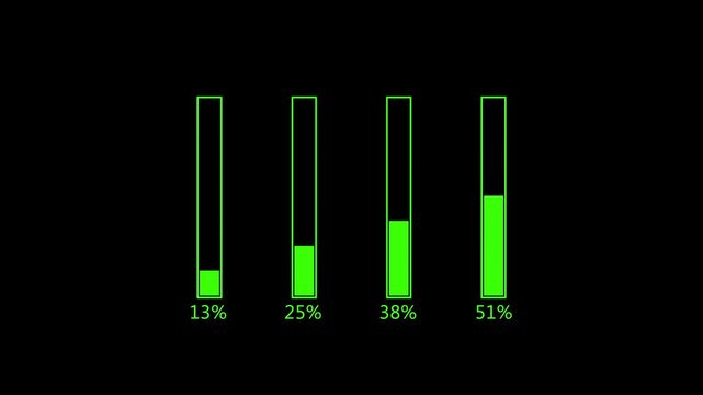 Green bar chart percentages increasing on black background business data visualization percentage increase